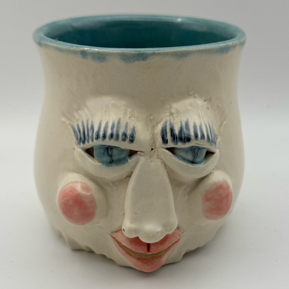 Studio Art Pottery Ceramic Small Head Face Vase Sculpture Handmade Signed